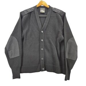 Military Equipment Cardigan Men's 42R Black Wool Blend Elbow Patch Great Britain